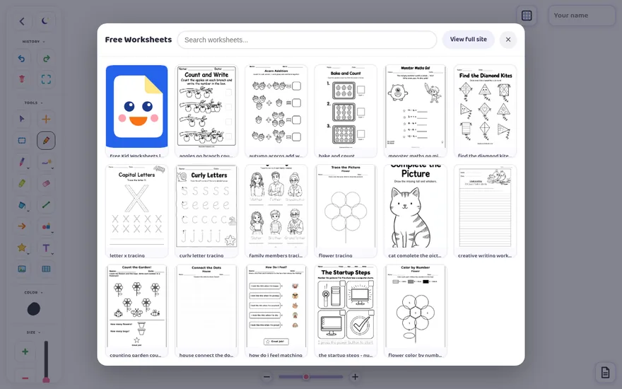 Free Worksheets browser with a grid of printable worksheet thumbnails